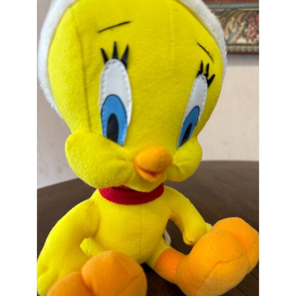 Vintage Christmas Looney Tunes Tweety Bird Santa Hat Plush Stuffed Animal 1990s - Picture 3 of 12